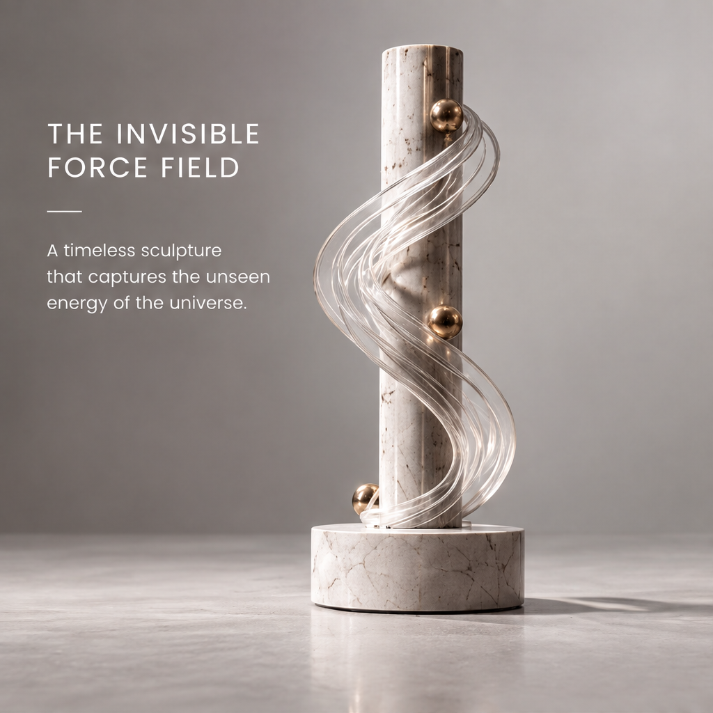 Front view of HOMZURE decorative column with clear spiral lines and gold-tone sphere details