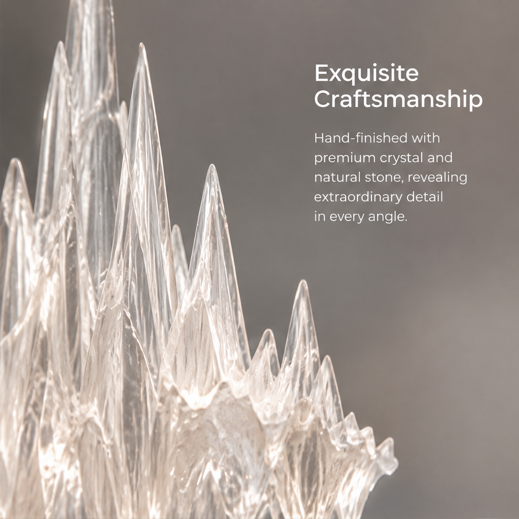 HOMZURE sculptural decor with clear peaks and textured pale base in soft light