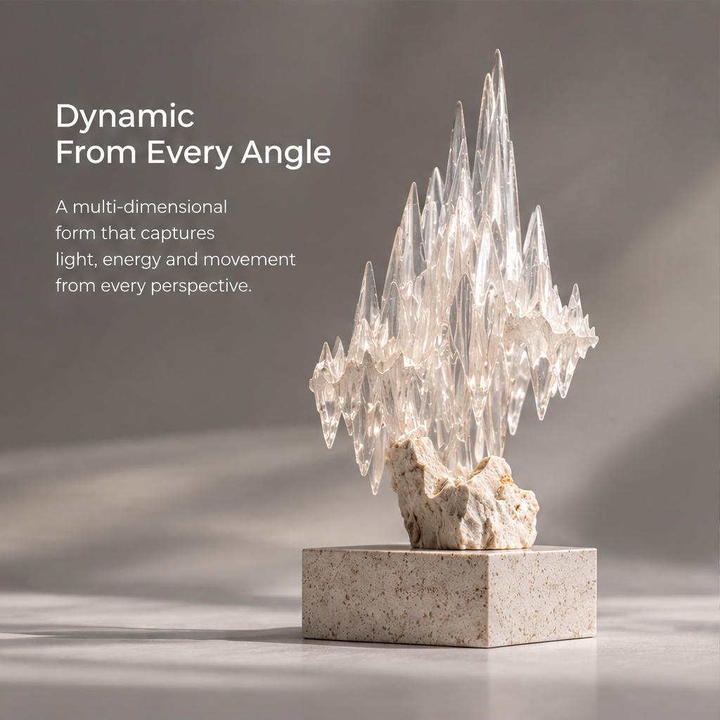 Close-up of the pointed clear details of the HOMZURE decorative sculpture