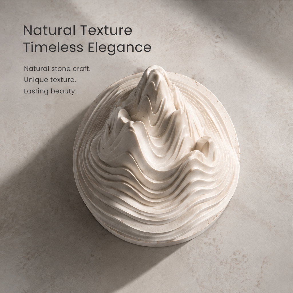 HOMZURE pale layered mountain-shaped sculpture on a round base against a light background