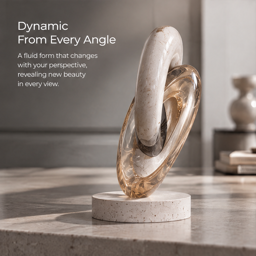 Close-up of the pale speckled and translucent amber-toned curves of the HOMZURE sculpture
