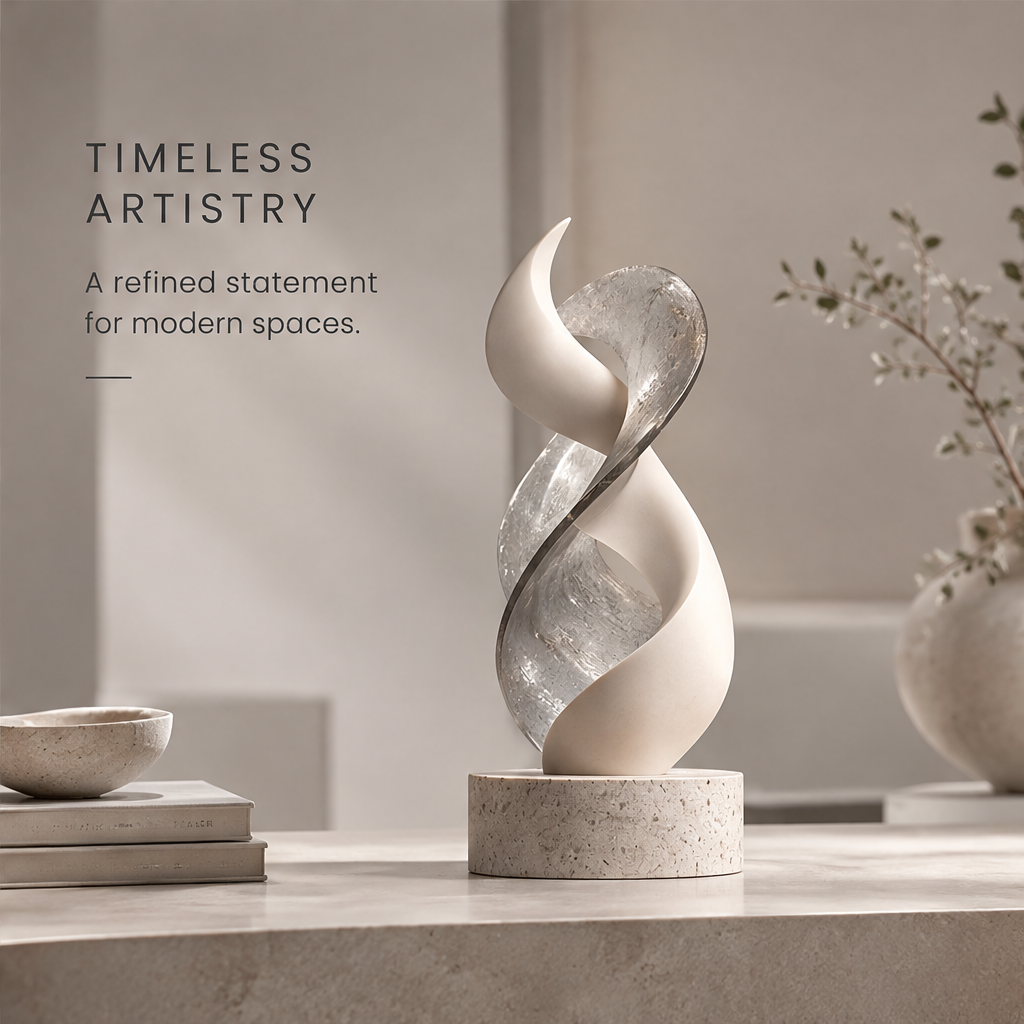 Close-up of the HOMZURE sculpture's smooth pale curve and textured translucent surface