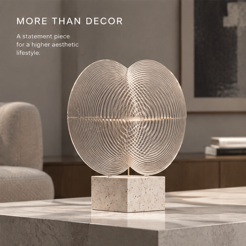 HOMZURE overlapping circle sculpture styled as a living room tabletop centerpiece